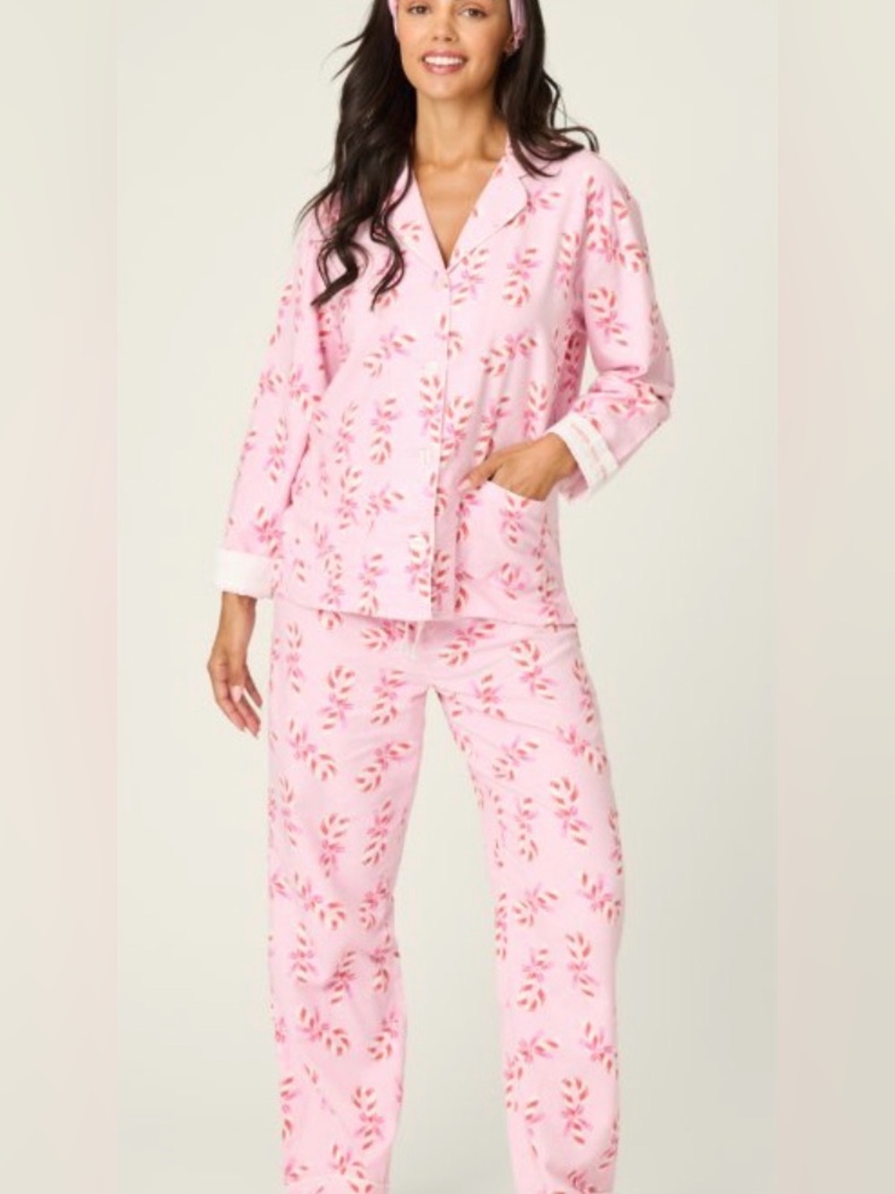 PJ Salvage Sweeter Than Sugar Candy Cane Classic Flannel Pajama Set